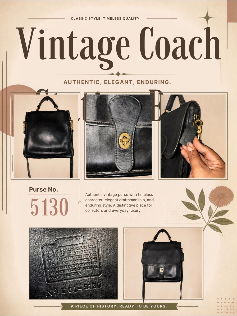 Coach Black Leather Satchel with Turn-Lock Hardware
